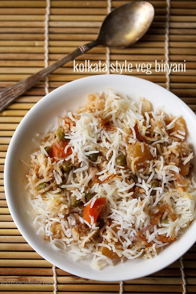 Kolkata biryani served in a white plate