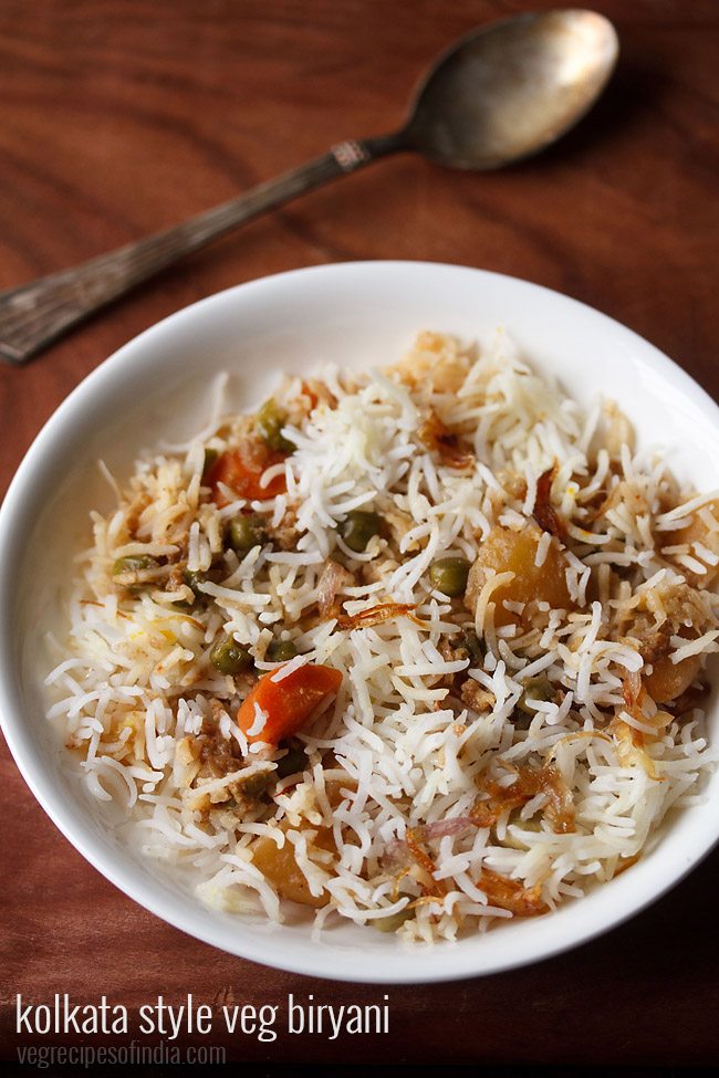 Kolkata biryani served in a white plate