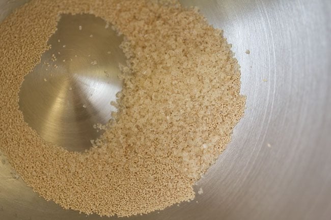 yeast and sugar in the bowl