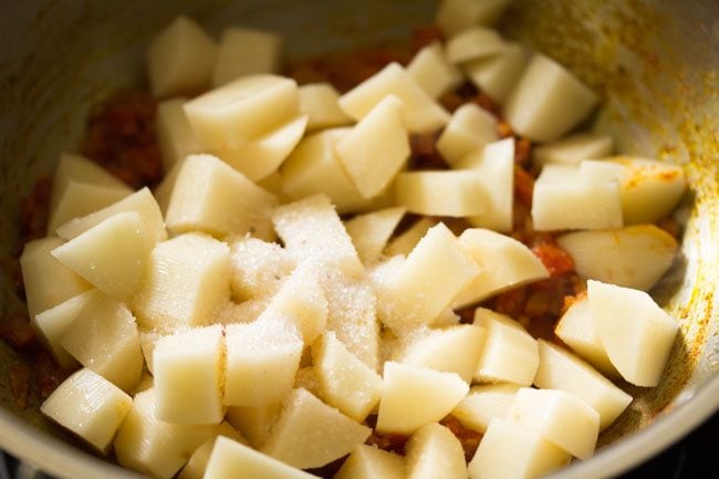 chopped potatoes and salt added 