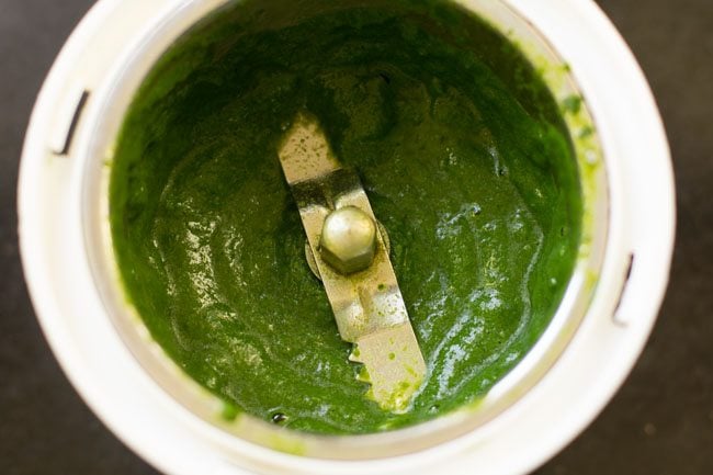 ingredients ground to a smooth green chutney with some water. 