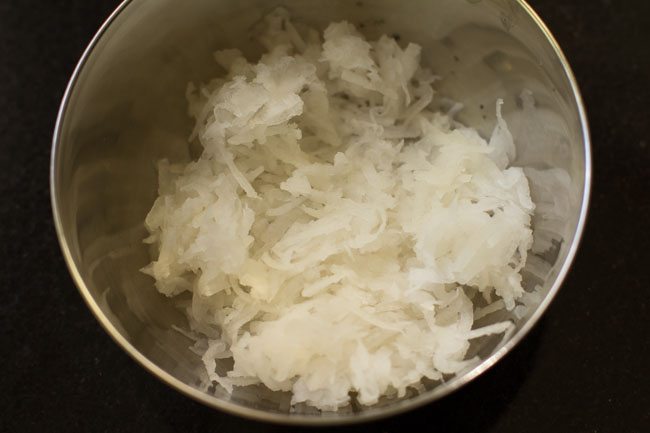 grated radish in a bowl. 