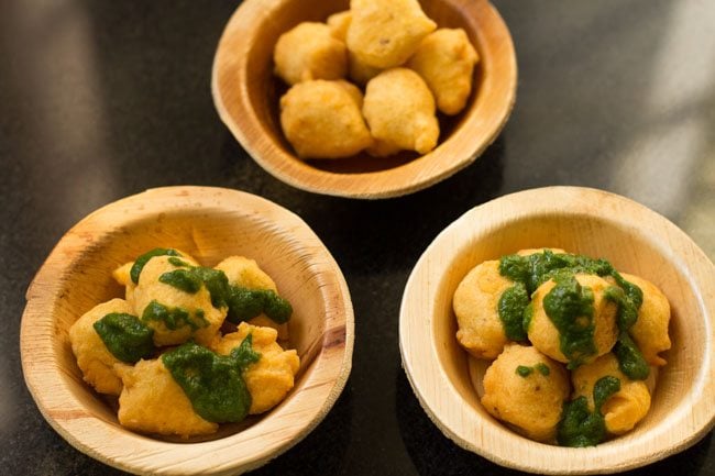 spicy green chutney added on top of the ram ladoos. 