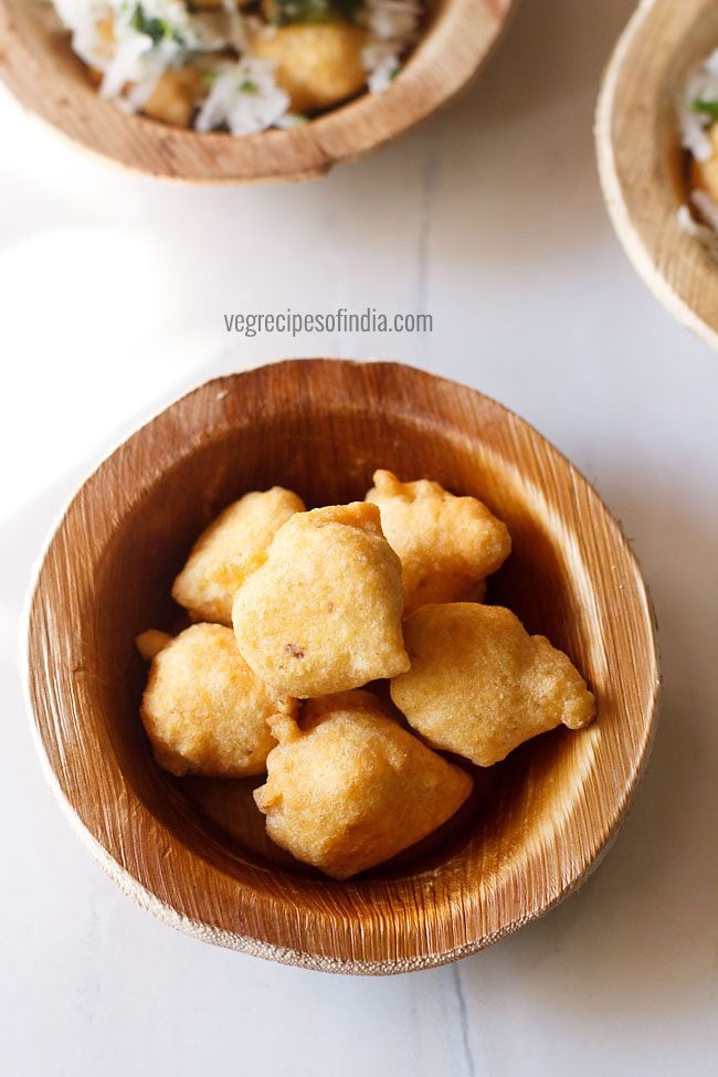 ram laddu in areca leaf bowl with text layovers. 