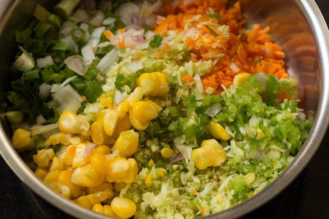 veggies in a bowl to make coleslaw sandwich