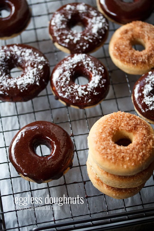 top shot of donuts on wired rack with text overlays