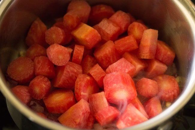 carrots added to pan. 