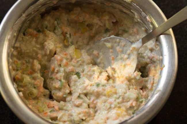 ingredients mixed well to make the sandwich stuffing.