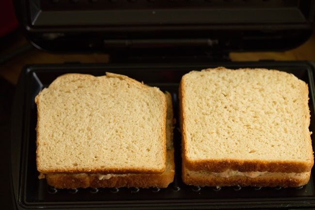 prepared sandwiches prepared in a preheated sandwich maker. 