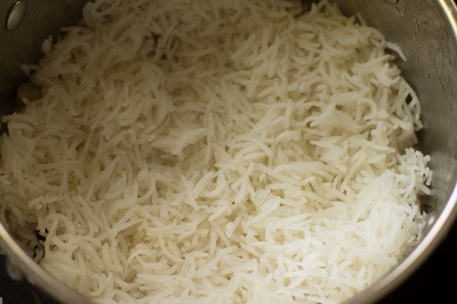 cooked rice layer on top. 