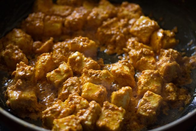 fried paneer tikka cubes are now for making paneer kathi roll recipe.