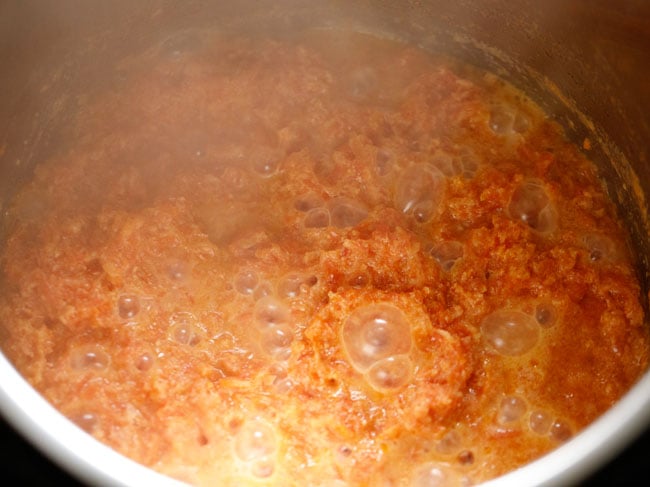 simmering gajar halwa mixture in instant pot