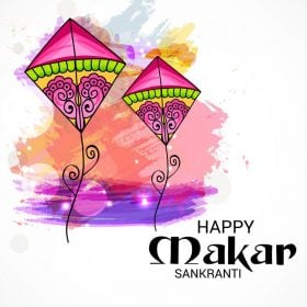 vector image showing two colorful kites signifying makar sankranti festival