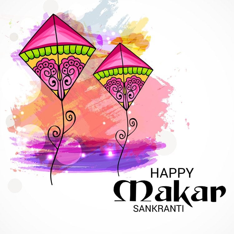vector image showing two colorful kites signifying makar sankranti festival