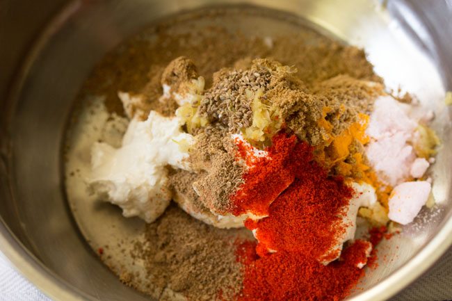 spices to added to make paneer marinade for paneer roll recipe.