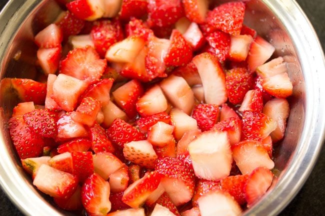 macerated strawberries in the bowl. 