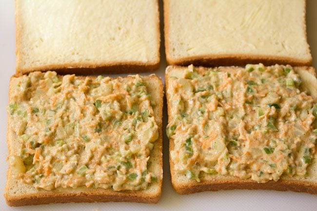 veg mayo stuffing spread on bread