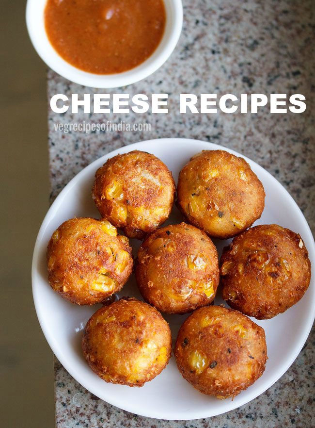 cheese balls served on a plate with text layover.