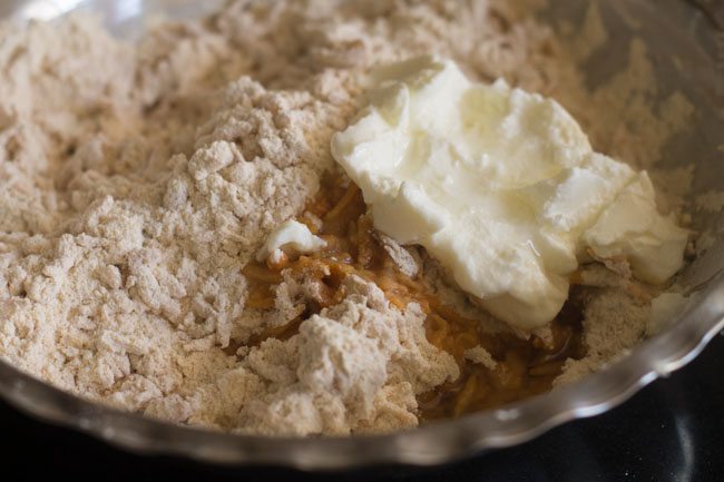 curd and oil added to flours. 