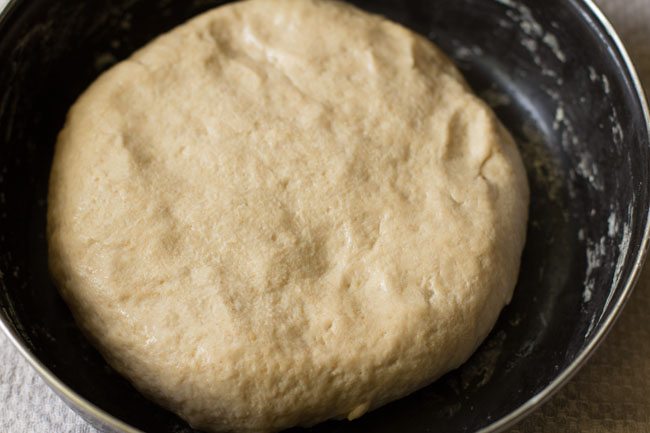 water brushed on kneaded dough.