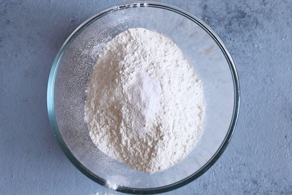 flour and salt in a glass bowl.