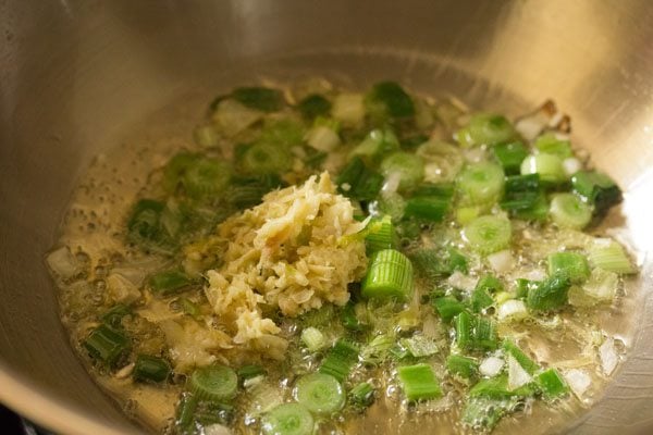 ginger garlic paste added to the pan.