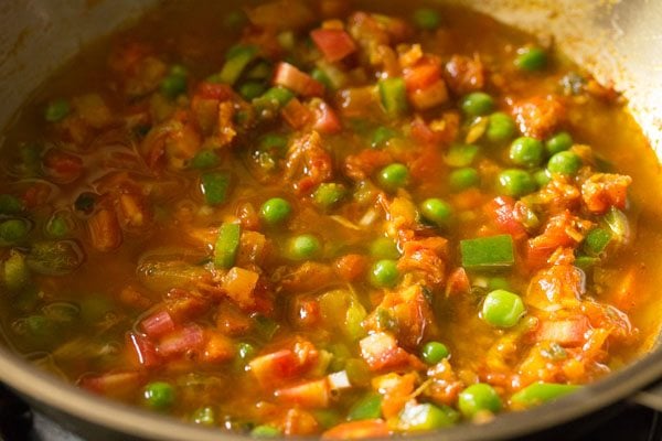 water added to vegetable mixture. 