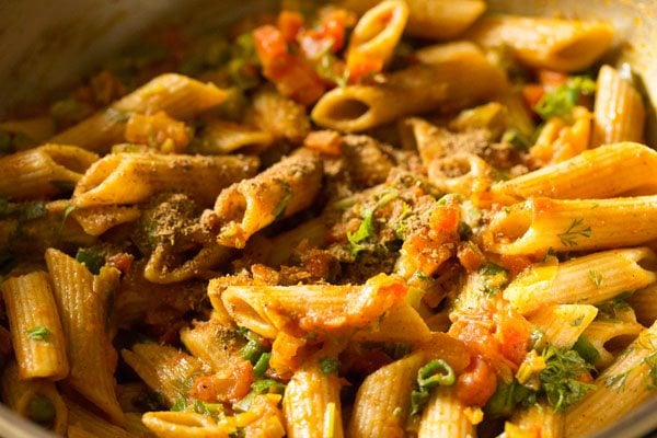 garam masala powder added to masala pasta. 