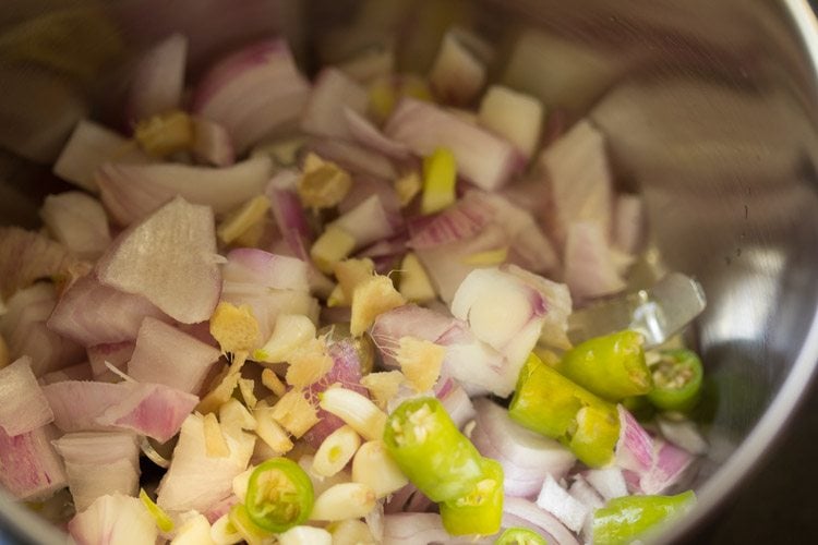 onions ginger garlic in a blender jar