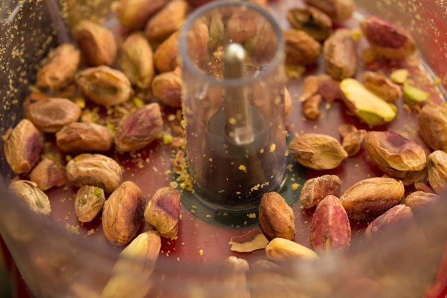 pistachios in food chopper