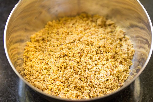 pistachio powder in metal bowl