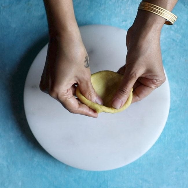 flattening dough ball. 