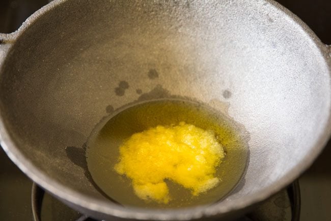 heating ghee in pan. 