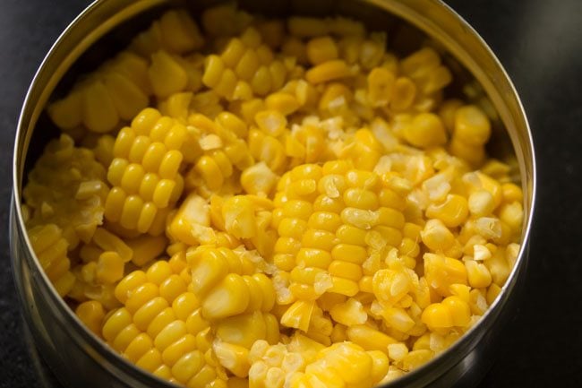 boiled corn kernels sliced off the cob. 