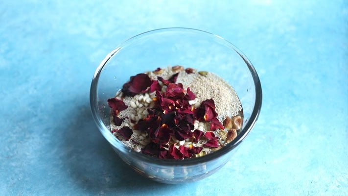 dried rose petals added to hot water. 