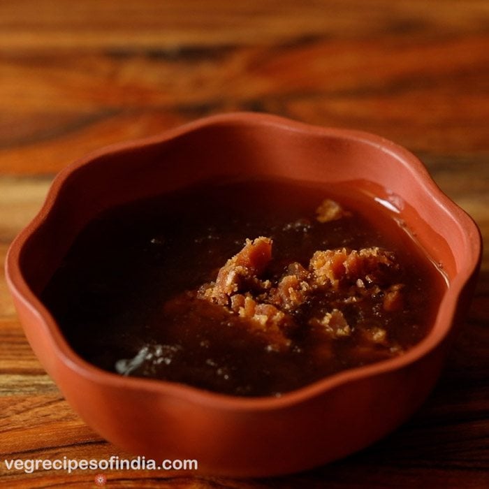 chopped jaggery added to the bowl. 