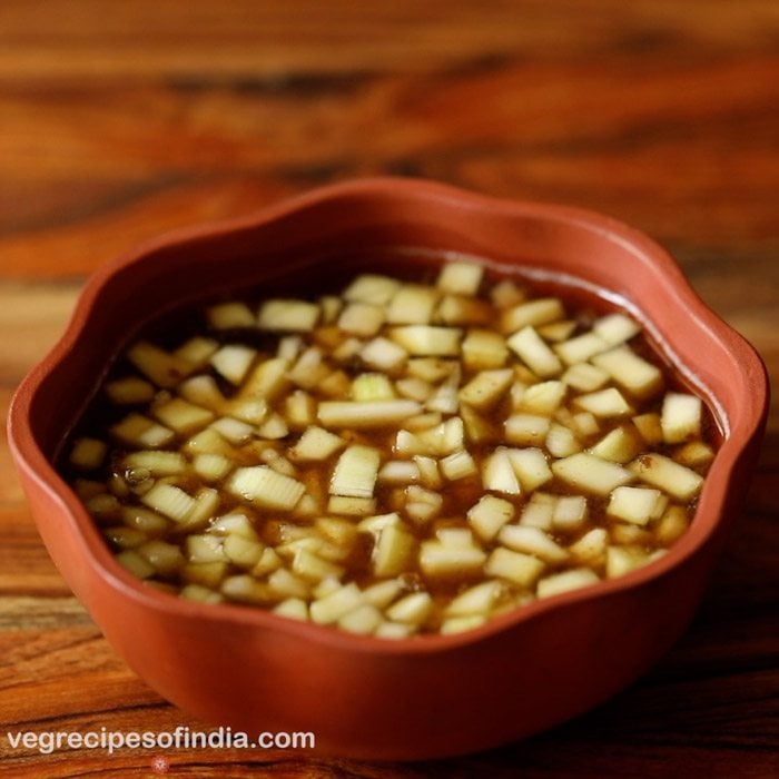 finely chopped raw mangoes added to the bowl. 