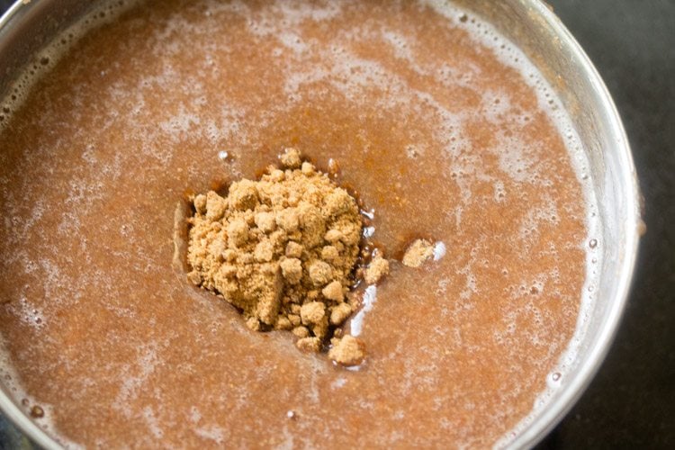 jaggery added to strained wood apple pulp. 