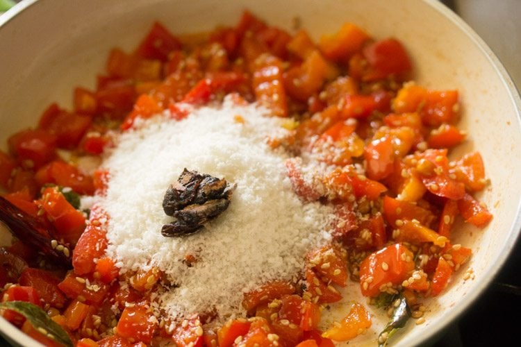 desiccated coconut and tamarind added to chutney mixture