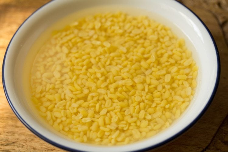 soaking moong dal in water. 