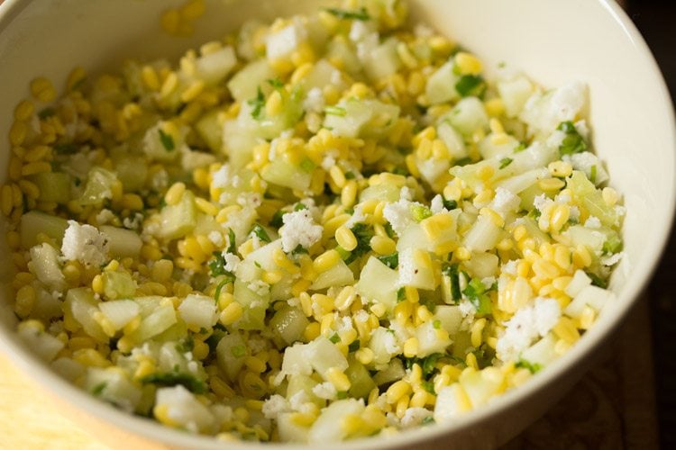 ingredients mixed well with the moong dal. 