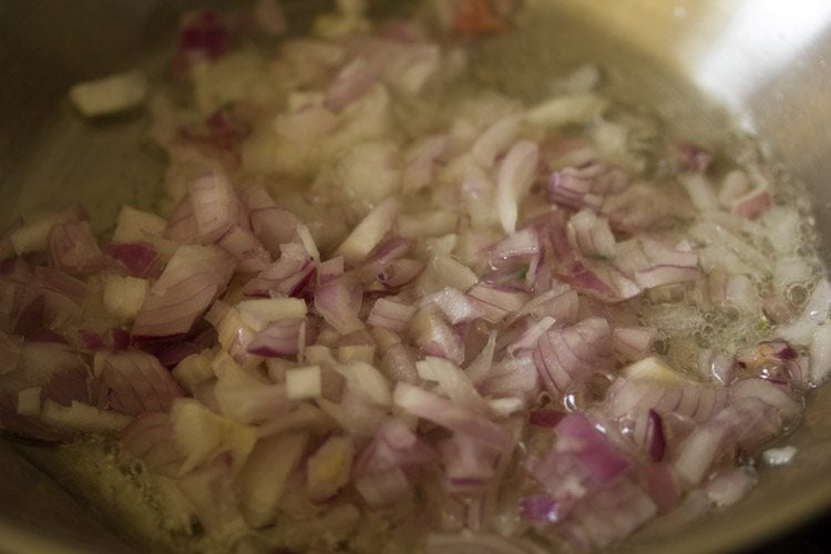 chopped onions in hot oil in pan. 