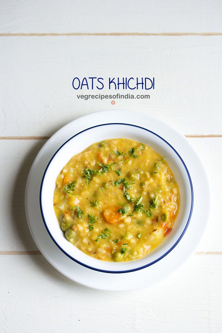 served oats khichdi in a white bowl