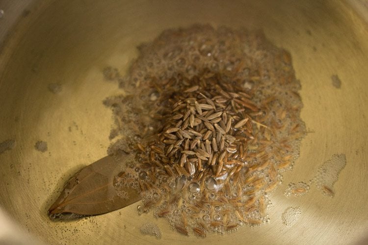 tej patta and cumin seeds in pressure cooker