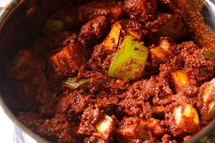 making Andhra avakaya pickle recipe