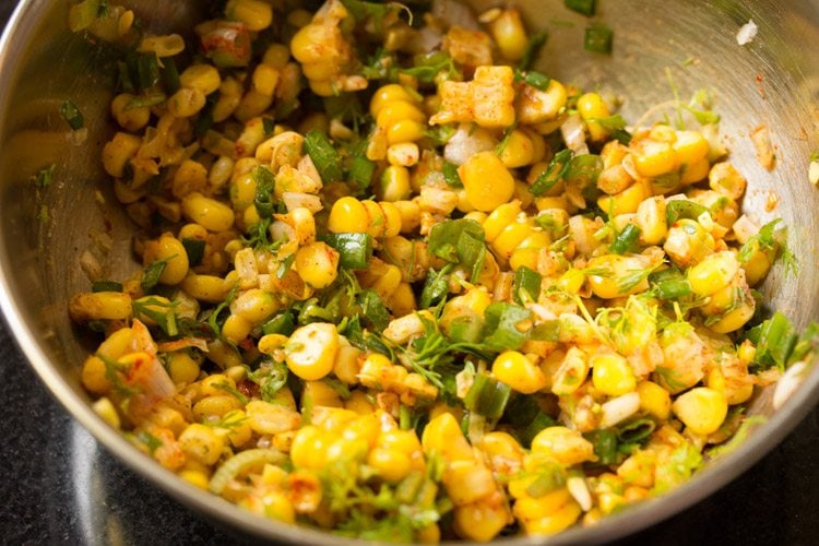 mixed well and corn salsa is ready to be served