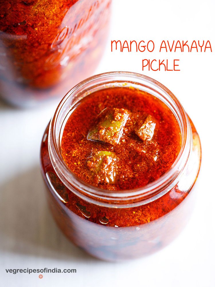 top shot of avakaya in a glass jar with text layovers