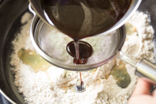 jaggery solution added to flour