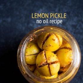 lemon pickle in a glass jar on a blue board
