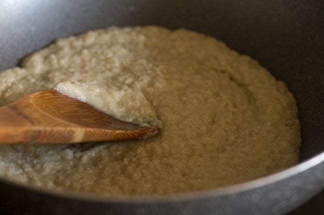 khoya melting in the pan. 